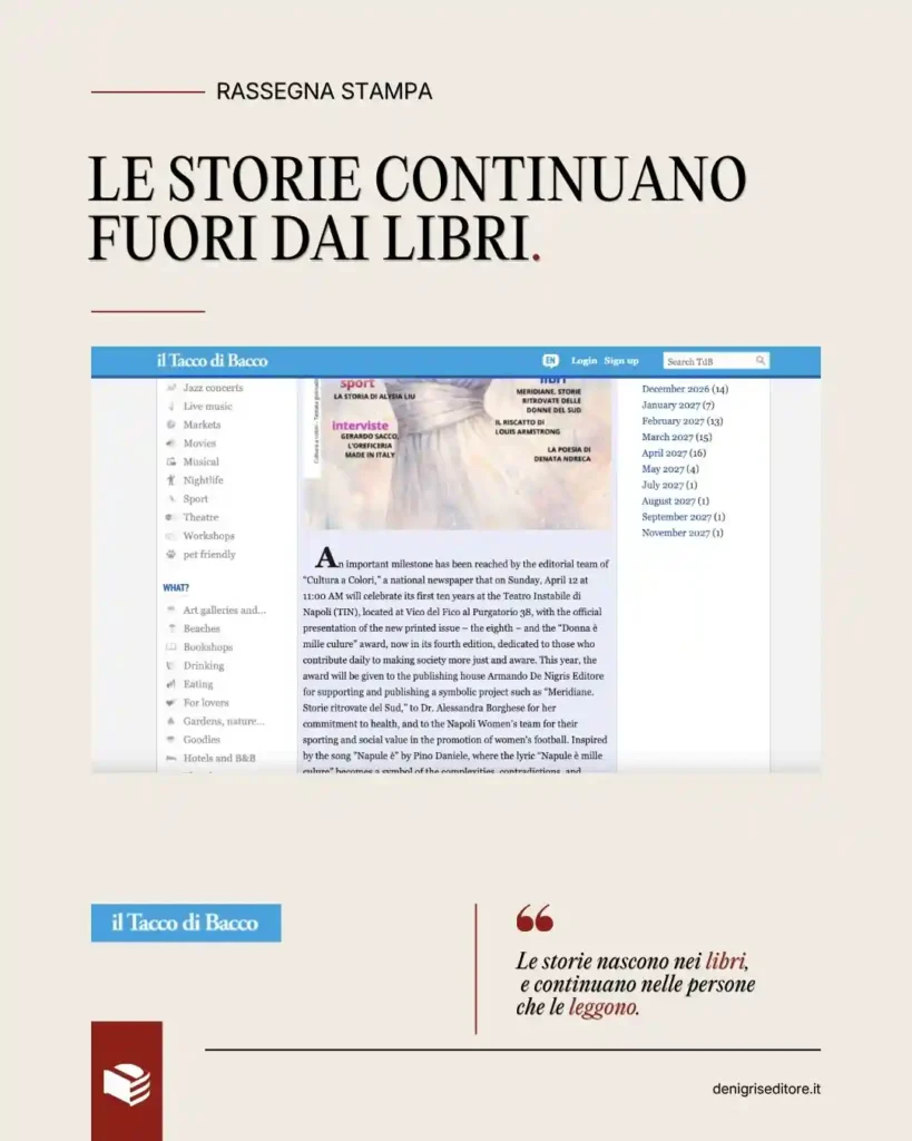 Meridiane premiata a Napoli nell’articolo pubblicato da Il Tacco di Bacco
