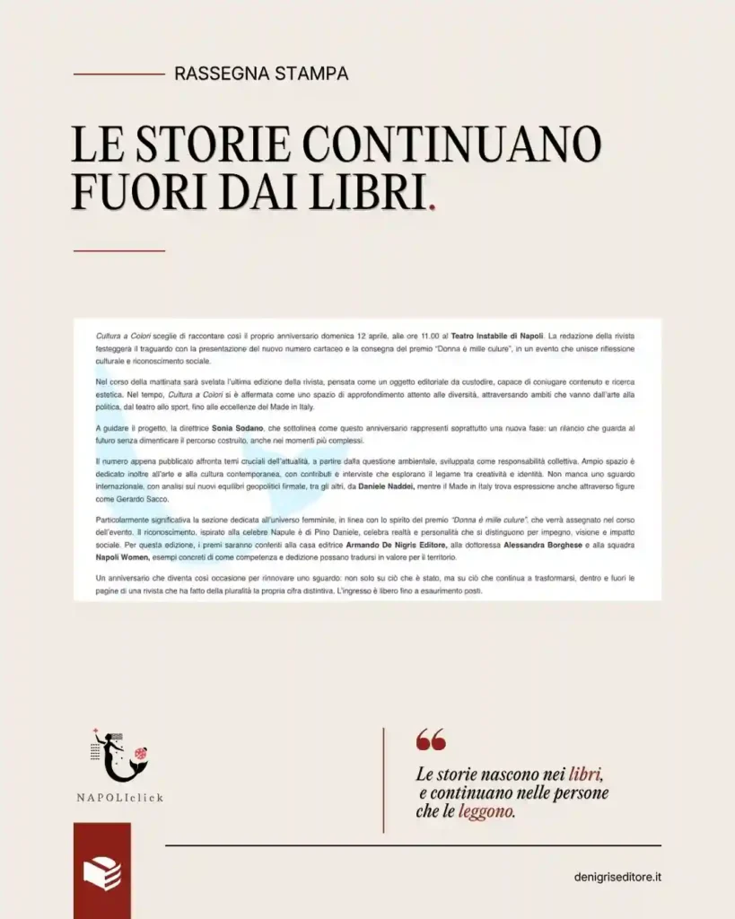 Premio Donna è mille culure ad Armando De Nigris Editore su NapoliClick